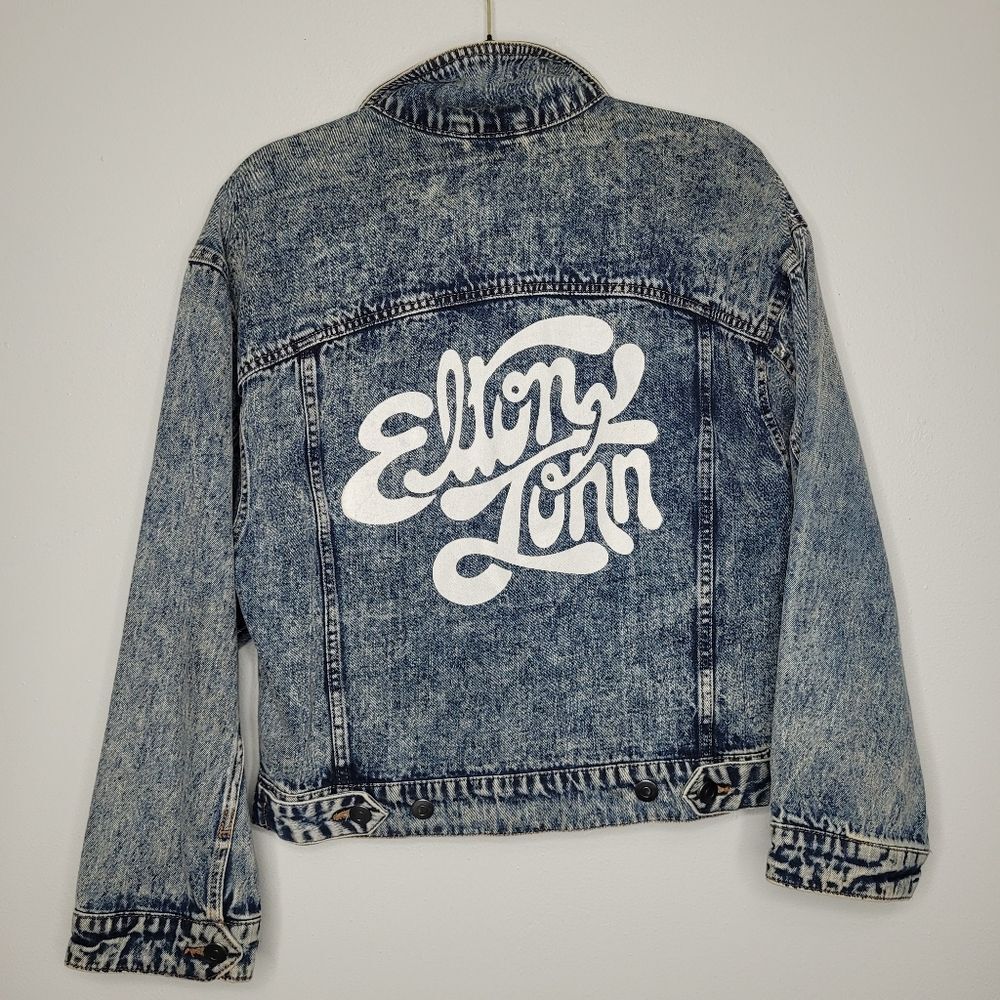 Elton John Denim Grunge Acid Wash Oversized Jean Jacket Size X Small